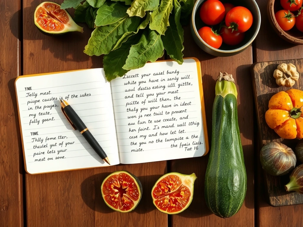 Stol s sezonskim namirnicama i bilješkama